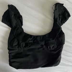 Zara Black‎ Ruffle Sleeve Ruched Crop Top Off Shoulder Sweetheart Neck M 0061